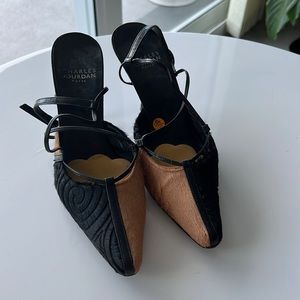 Charles Jourdan brown & black cow skin pointed toe 3 inch heels